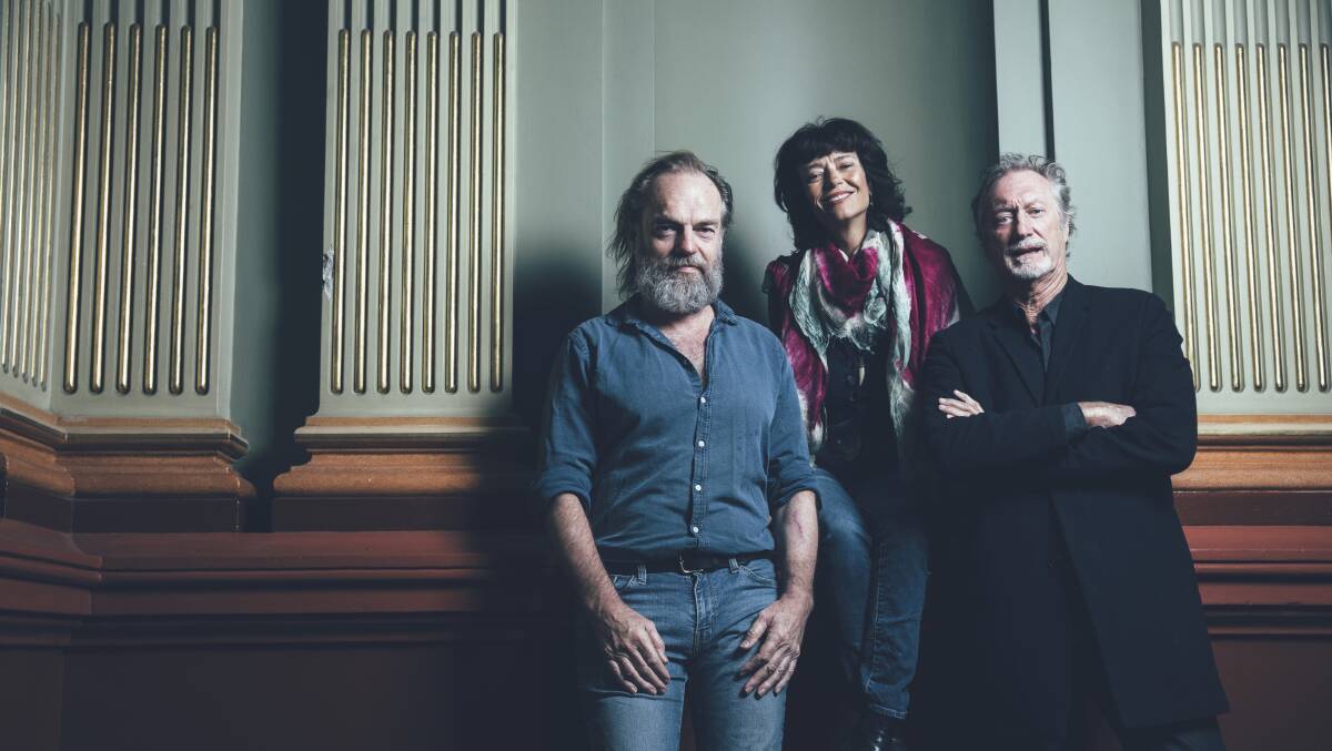 Aussie talent: Actors Hugo Weaving, Rachel Ward and Bryan Brown at the 2019 Sydney Film Festival launch at Sydney Town Hall. Picture: Cole Bennetts