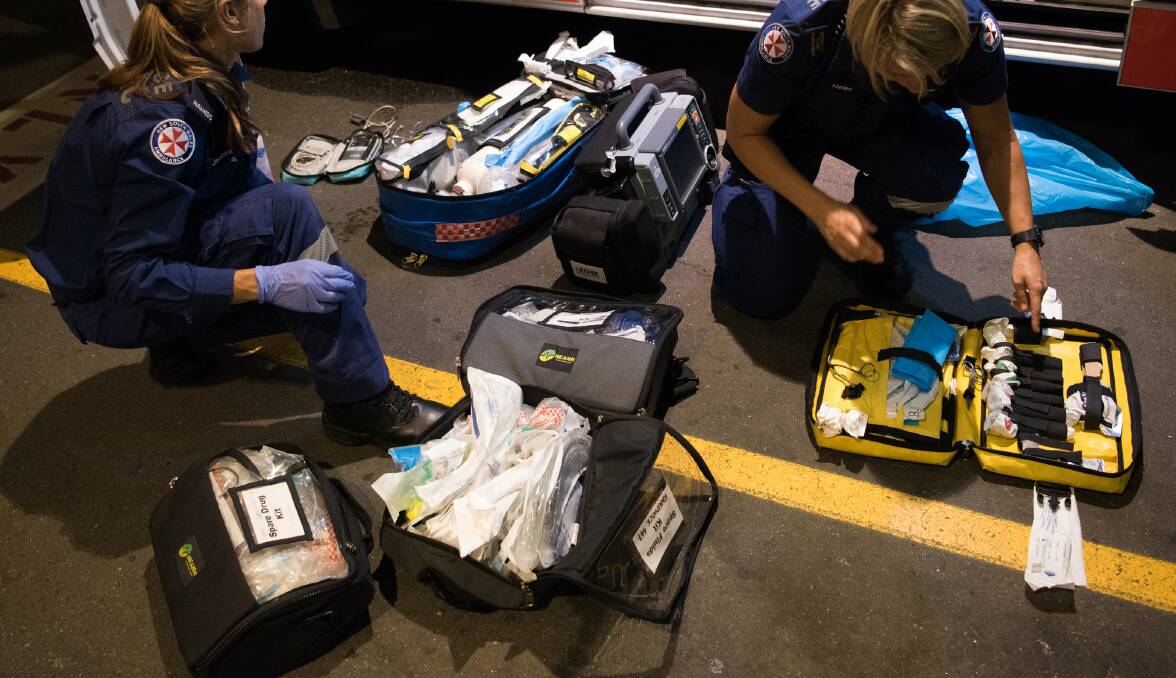 A kit bag similar to one of these was allegedly stolen from NSW Ambulance officers after they attended to a patient at Miranda earlier this month. Picture: Wolter Peeters