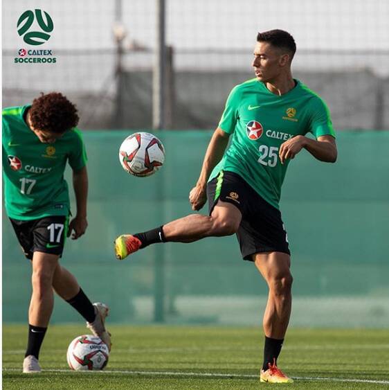 Cronulla footballer Chris Ikonomidis trains with Socceroos in the UAE on Wednesday. Picture: @Socceroos 