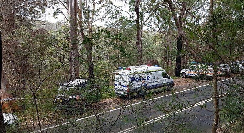 Police search the area where human bones were discovered this week including some in a large nylon bag. Pictures: 7News