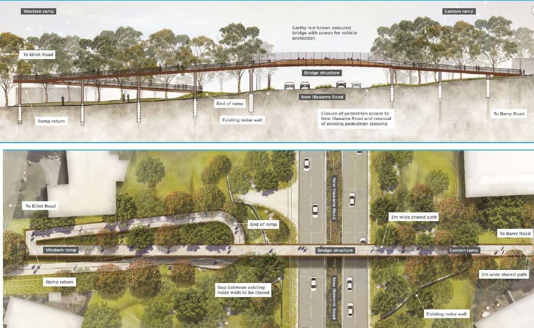 The proposed pedestrian bridge at Menai. Pictures: supplied