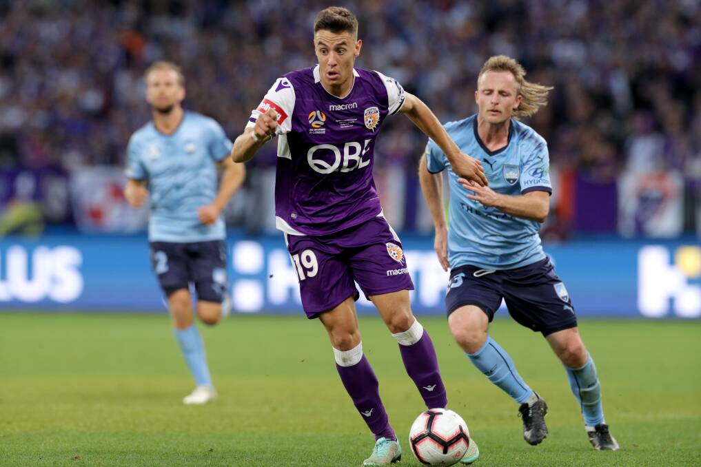  Socceroos forward Chris Ikonomidis (on the ball) scored nine goals in his first season at Perth Glory. Picture: AAP