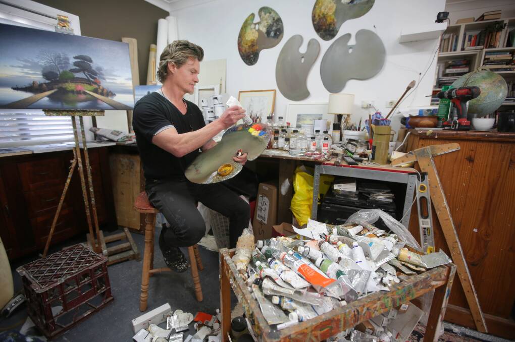 Artist Alexander McKenzie in his Cronulla studio. Picture: John Veage