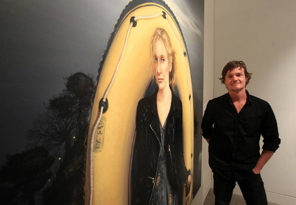 Alexander McKenzie's with his portrait of Toni Collette for the 2013 Archibald Prize. Picture: Chris Lane