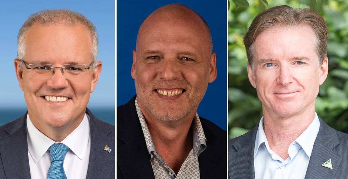 Scott Morrison, Labor's Simon O'Brien, centre, and Jon Doig from The Greens are among the seven candidates.