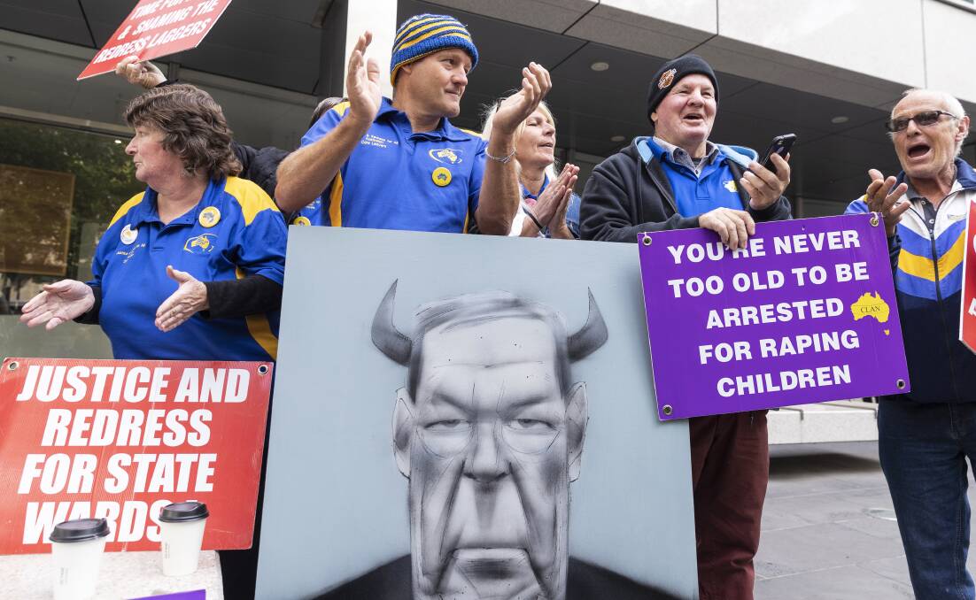 Justice: Protesters react outside County Court after the sentencing of George Pell is handed down in Melbourne last Wednesday. Picture: AAP
