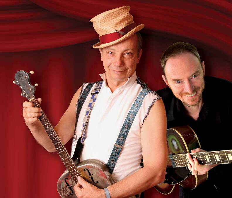 Mic Conway (left) and Robbie Long present an hilarious array of idiosyncratic songs at Tradies Gymea on November 14.