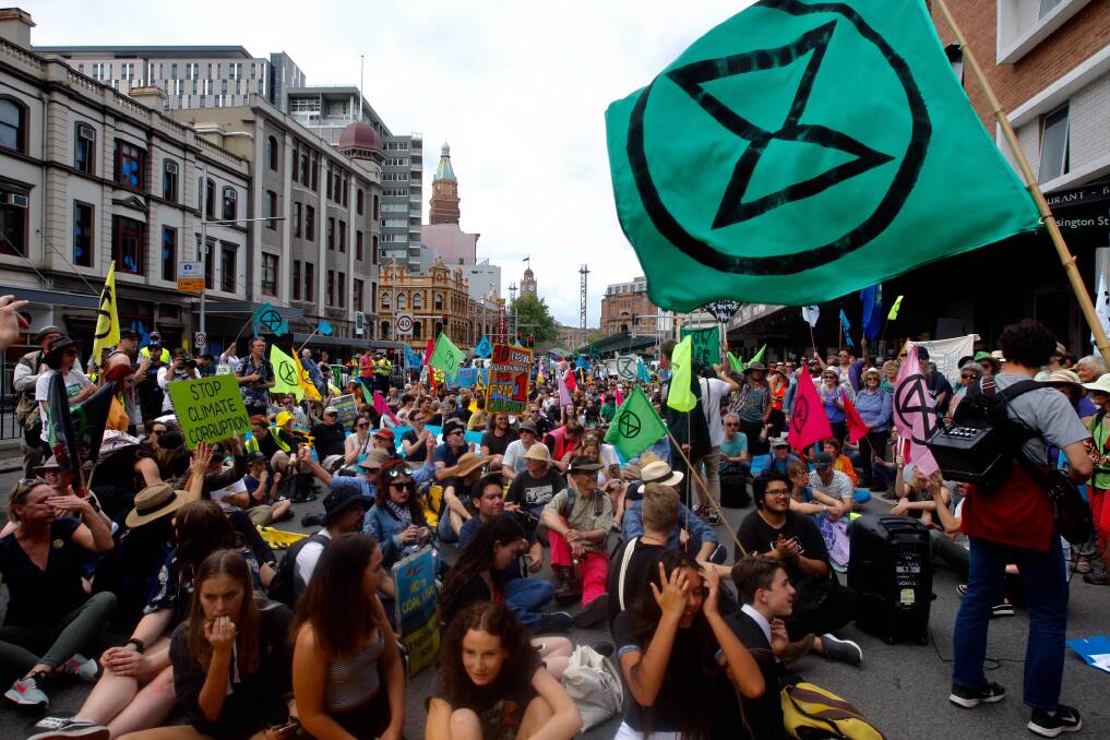 Don't shoot the messengers: The Extinction Rebellion rally in Sydney on October 7. Picture: Dean Sewell