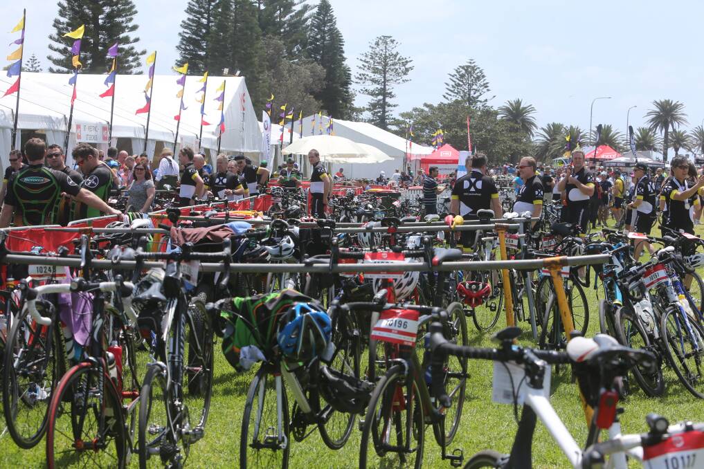 Bikes parked at Lang Park in Wollongong at the end of the race. Picture: Robert Peet