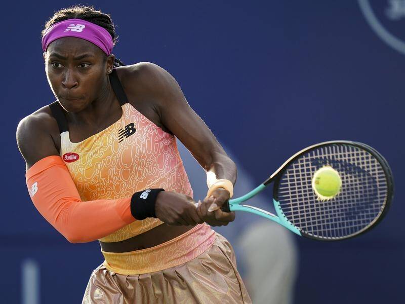 Coco Gauff has powered her way to a straight-sets win over Naomi Osaka at the WTA event in San Jose. (AP PHOTO)