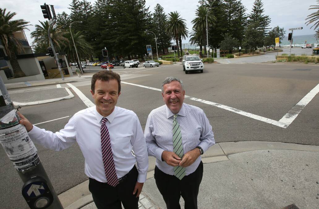 Upgrade on way: Duncan Gay and Mark Speakman at North Cronulla during an unusually quiet time. Picture: John Veage