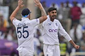 England's Shoaib Bashir (right) has taken four wickets against India in the fourth Test in Ranchi. (AP PHOTO)