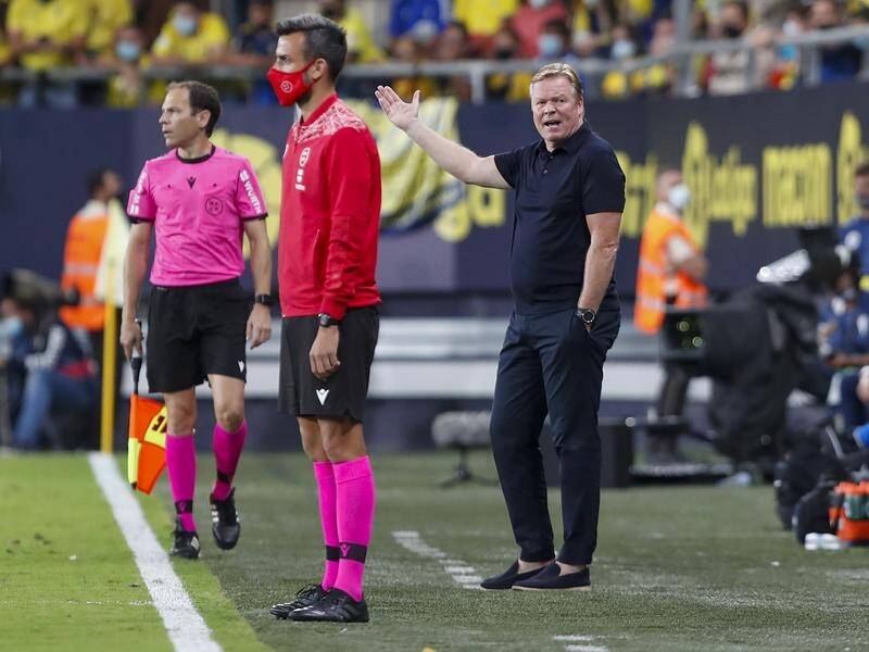 Under-fire Barcelona head coach Ronald Koeman was sent off for dissent in their 0-0 draw with Cadiz.
