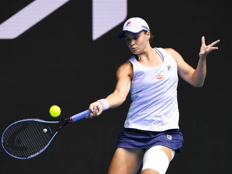 Ash Barty's thigh strain has forced her to withdraw from the Australian Open doubles event.