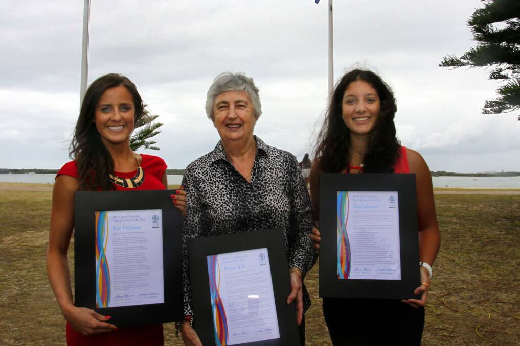 Patricia Will (centre) with other Australia Day award winners, Kate Fitzimons (left) and Tania Minutolo. Picture: Chris Lane
