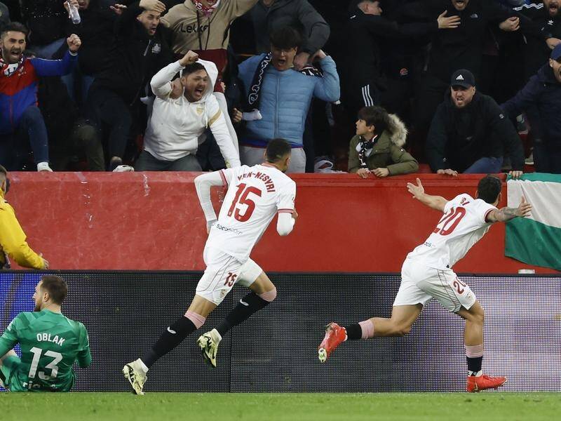 Sevilla FC's Isaac Romero (right) scored the winner in his side's 1-0 victory over Atletico Madrid. (EPA PHOTO)