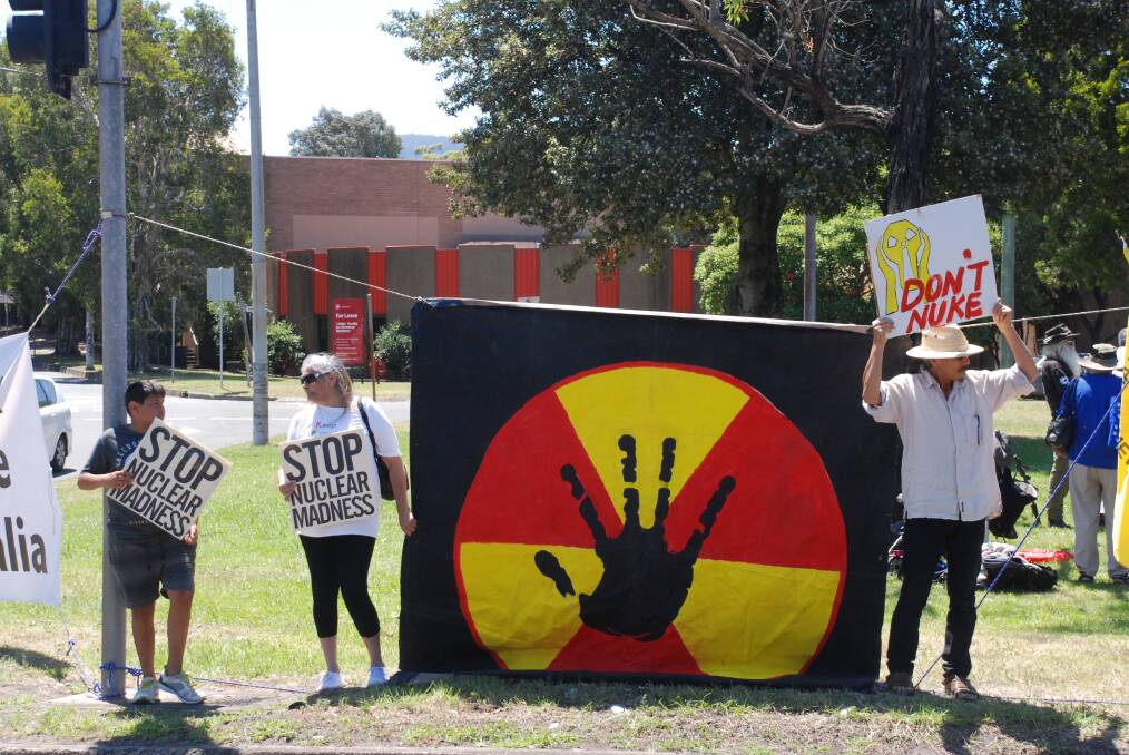 Anti-nuclear protesters outside the exclusion zone near Port Kembla in 2015.
