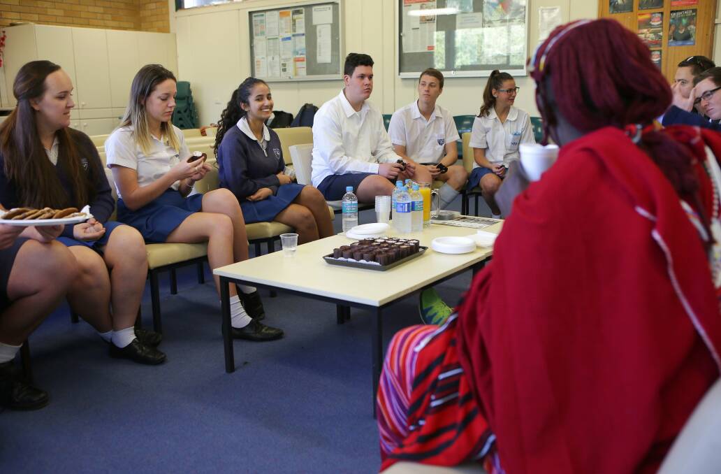 School support: Felix Mollel  from the School of St Jude in Arusha, Tanzania, visited Woolooware High School to thank students for their sponsorship & support of an international African student. Picture John Veage
