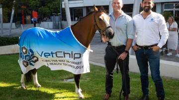 VetChip's Garnett Hall and fellow founder Zyrus Khambatta took a microchipped horse to evokeAg. (HANDOUT/AGRIFUTURES)