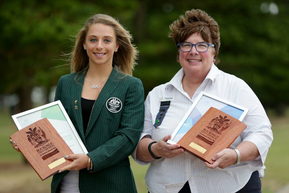 Award win: Rockdale Sportsperson of the Year Stephanie Magiros and Citizen of the Year Yvonne Holcroft with their awards. Picture: Jane Dyson