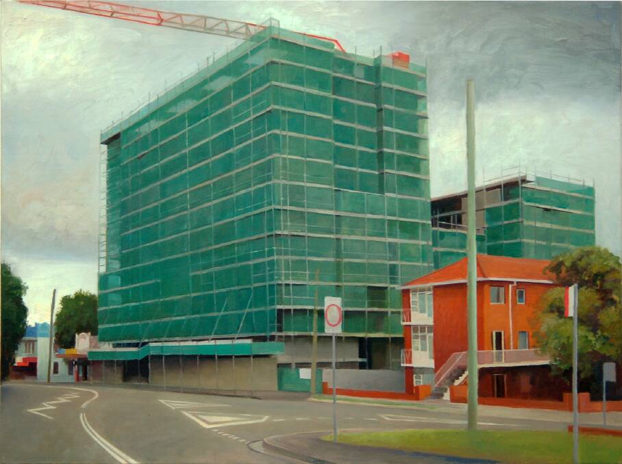 Double take: Kevin McKay’s take on the construction site at the former Mecca Cinema and (below) the car park at Kogarah railway station in Station Street.

