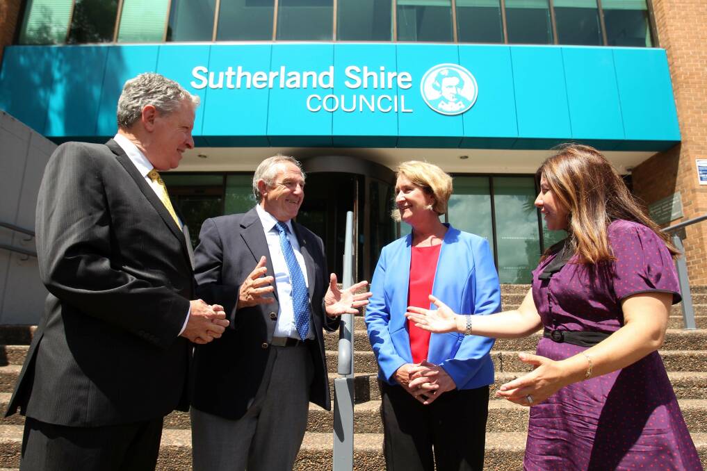 Popular pick: Labor candidate for Miranda Greg Holland (left) Barry Collier MP, Labor candidate for Heathcote Maryanne Stuart and Opposition spokeswoman on local government Sophie Cotsis  promote the party?s policy of publicly elected mayors. Picture: Chris Lane