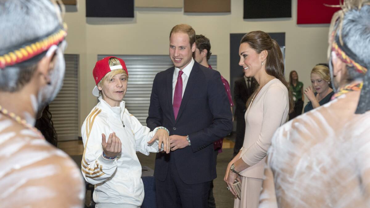 Catherine, Duchess of Cambridge and Prince William, Duke of Cambridge speak to performers at the youth community centre, The Northern Sound System, in Elizabeth on April 23, 2014 in Adelaide. Picture: Getty Images.