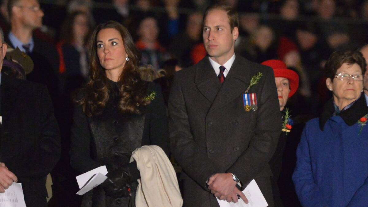 Catherine, Duchess of Cambridge and Prince William, Duke of Cambridge attend a dawn Anzac Day ceremony in Canberra. Picture: Getty Images. 