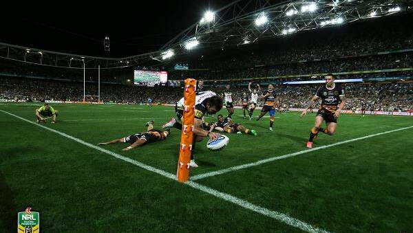 One to remember: Cowboys winger Kyle Feldt scores in the corner on the stroke of full-time. Picture: NRL.com.