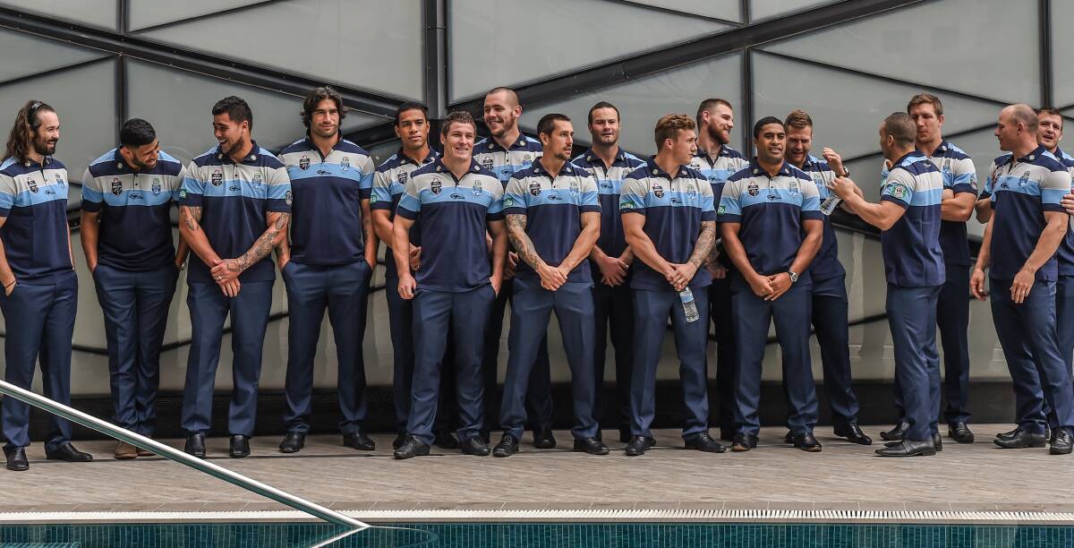 We got the Blues: The NSW Blues squad at the NSW Origin team announcement. Picture: Brendan Esposito.
