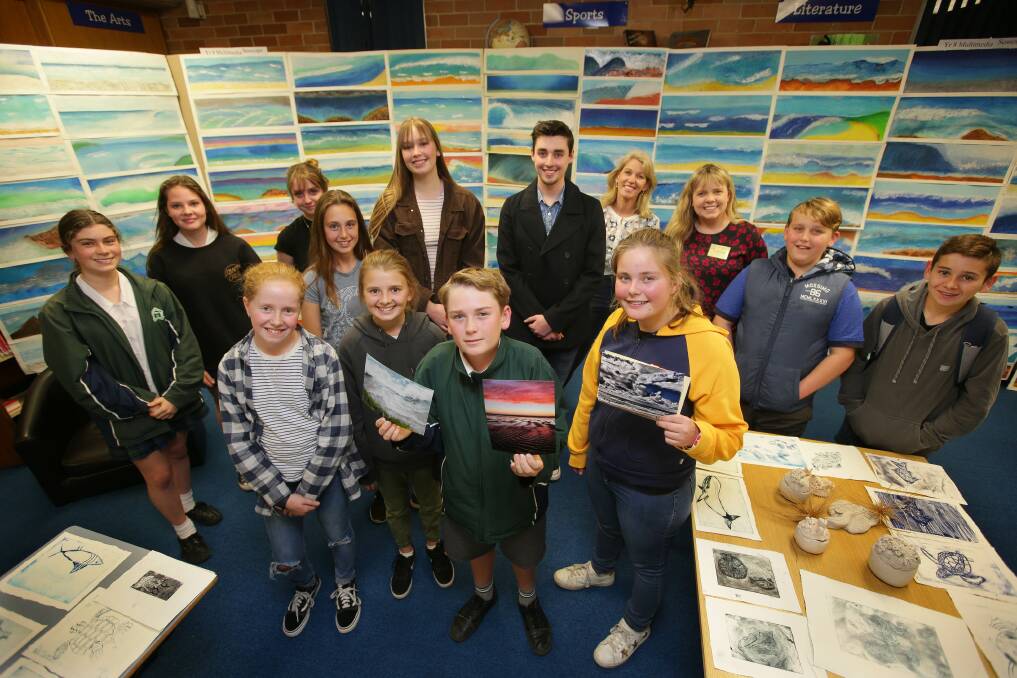 The ocean: Participants from Cronulla High's third annual art exhibition. Picture: John Veage