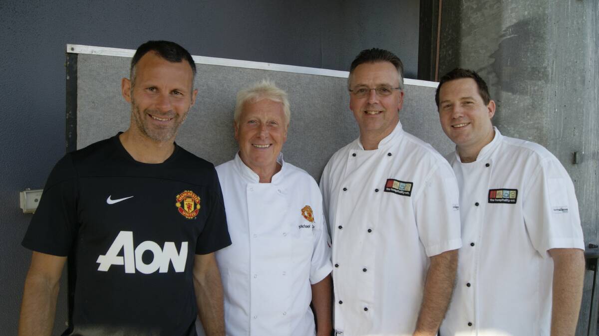 Game on: Ryan Giggs (Manchester United), Michael Donnelly (Manchester United executive chef), Tony Crossin and fellow Hospitality Establishment chef Garth Halliburton.