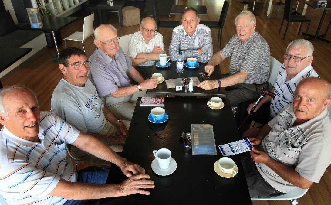 The round table: (From left) Peter Lewis, Geoff Pratt, Bill Veitch, Graeme Collins, Malcolm Kerr, Richmond Manyweathers, Peter Sherry and Joe Bartolo at The Hospitality Establishment in Caringbah.Picture: James Alcock