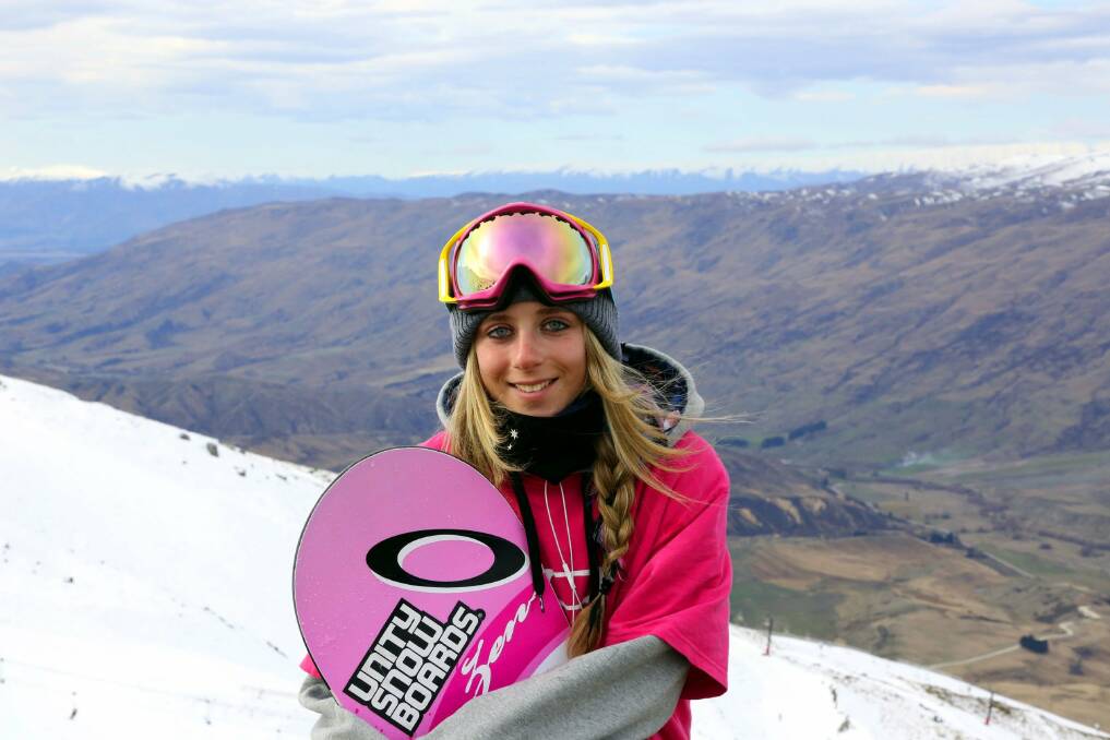 Right on board: Former gymnastics champion Stephanie Magiros on the snow. Picture:Harry Magiros