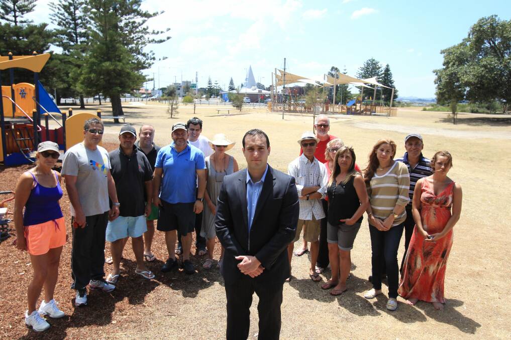 Petros Kalligas: Angry residents and Councillor Petros Kalligas up front are urging Rockdale Council to do more to stop the misuse of Cook Park. Picture Chris Lane