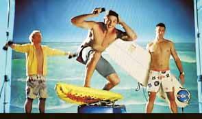 Core cast: Andy, Mitch and Simon have been dubbed the "surfer boys " in The Shire reality series. Picture: Channel Ten