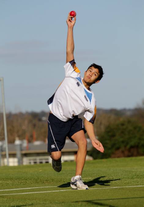 Look out: Fast bowler Alex Martin shows his style in training.