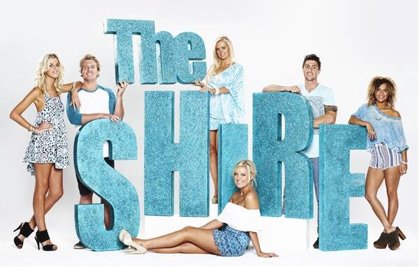 Reality byte: The cast of Network Ten’s The Shire. Pictured are: (front) Gabrielle, 20, direct sales assistant; (back from left) Tegan Rogers, 24, singing teacher; Andy, 22, electrician, Nikee, 20, model, Mitch, 23, stonemason; Kerry, 26, restaurant manager. Picture: Network Ten