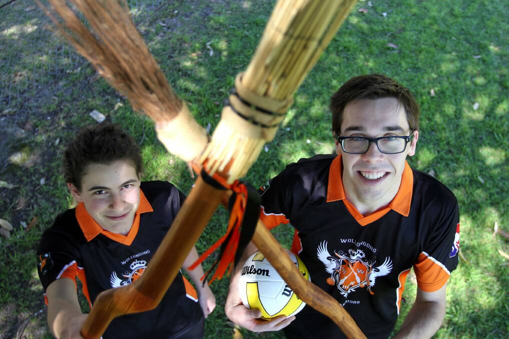 Up goes the Quaffle: Julia Pearson and Kurt Rallings are members of the Wollongong Warriors Quidditch team.