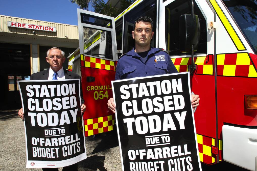 Concerns raised: Barry Collier and Mick Nairn at Miranda fire station. Picture: Jane Dyson