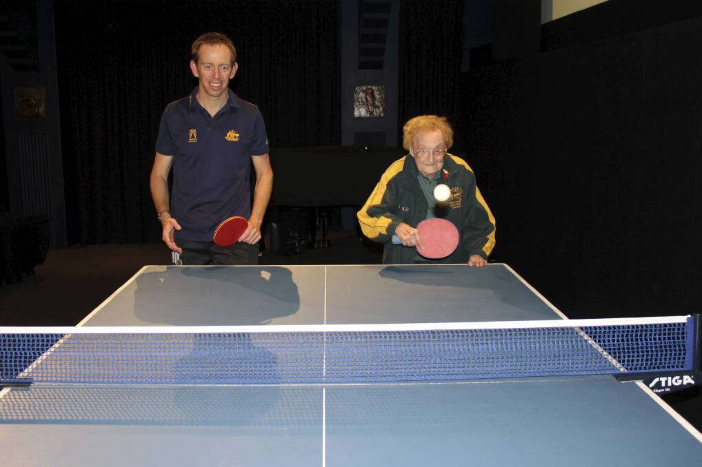 ACT Minister for Ageing Shane Rattenbury and 102-year-old  Dorothy De Low, the star of the movie Ping Pong.