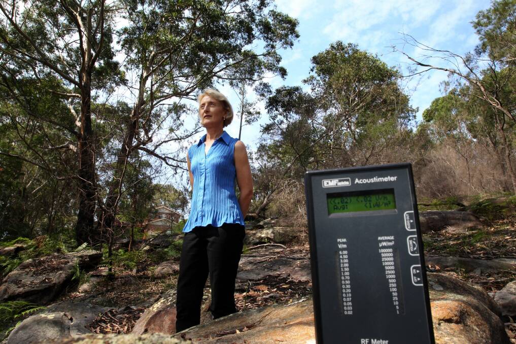 Mobile concerns: EMR Australia director Lyn McLean is concerned about the proposal to build a mobile tower 600 metres inside the Royal National Park. She is pictured with a meter used to  measure radiofrequency radiation. Picture: John Veage