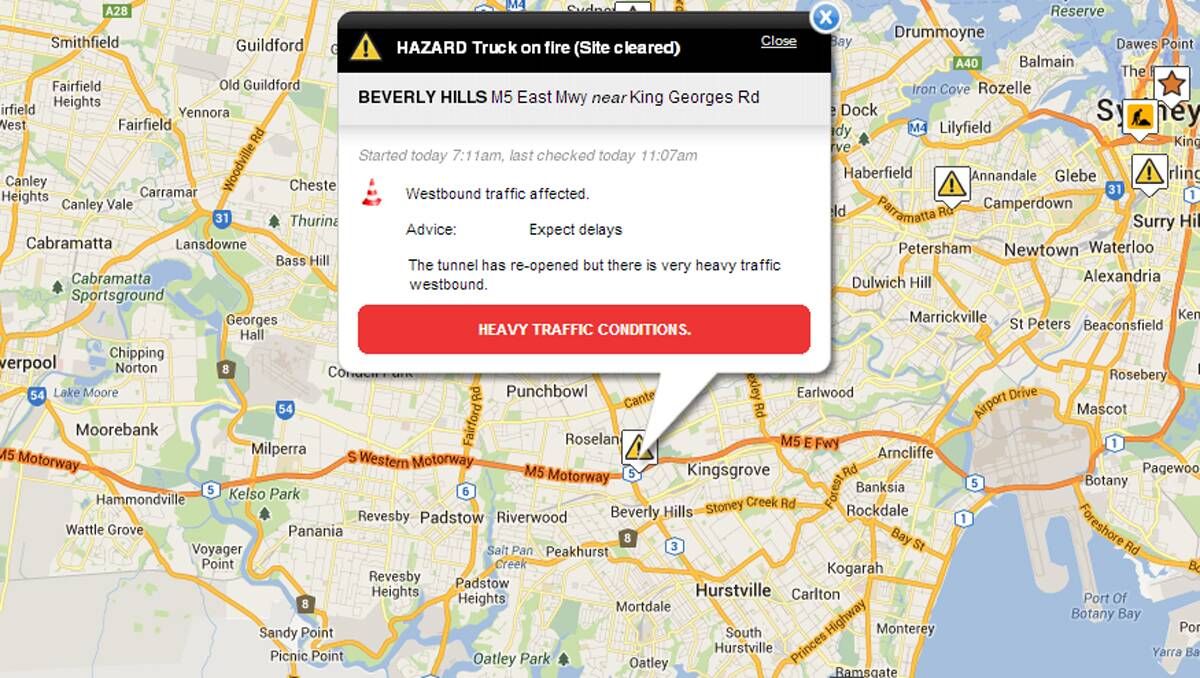 Incident Map courtesy Live Traffic NSW.