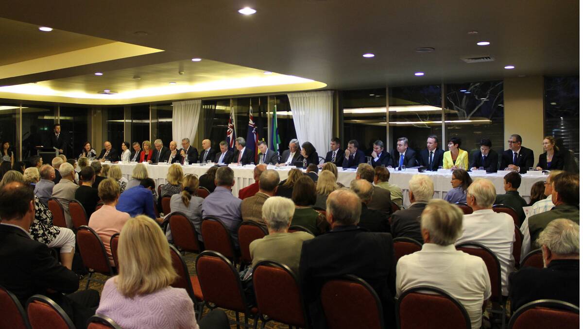 Community cabinet meeting: Premier Barry O'Farrell and his ministers answer questions at a public forum at Kareela Golf Club.